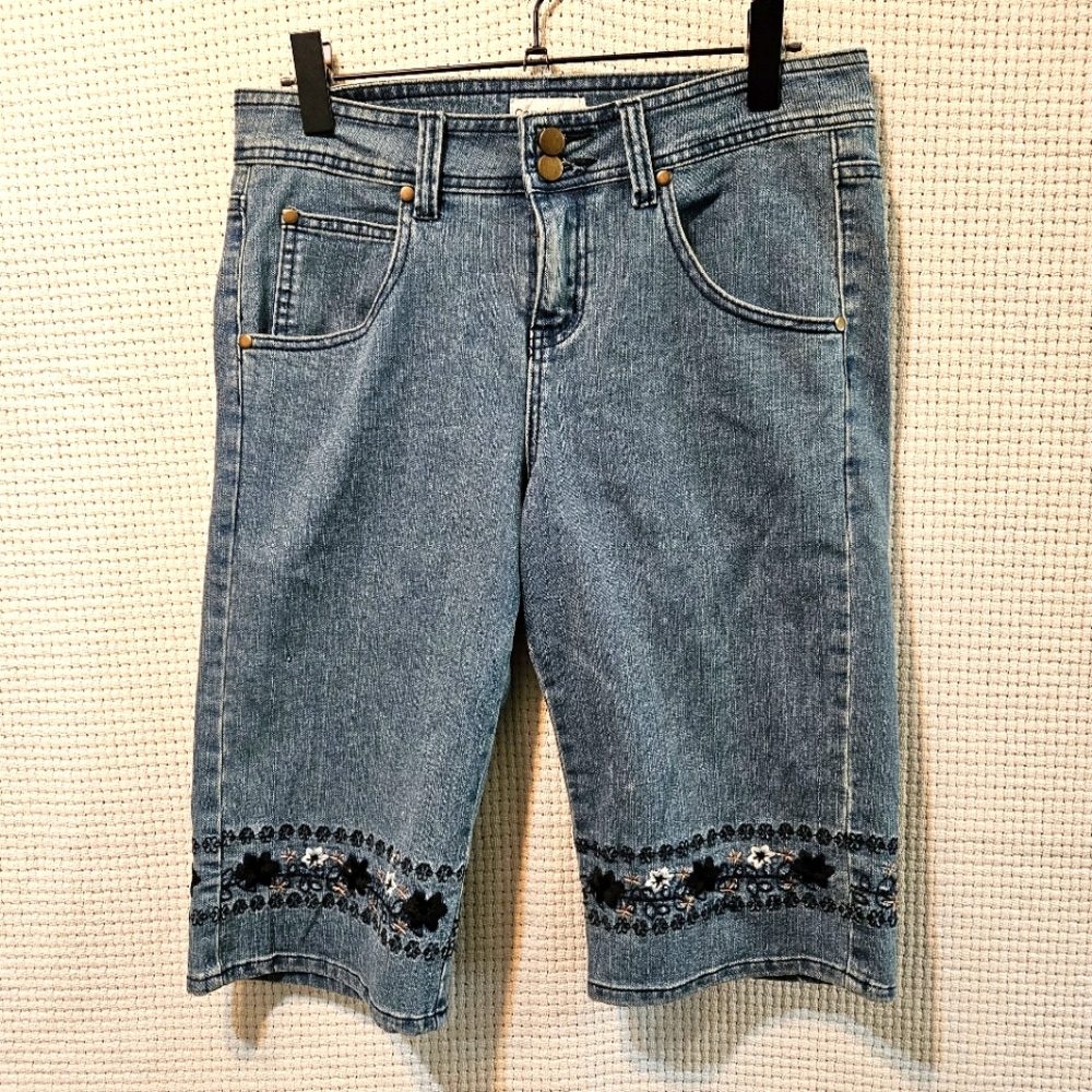 Embroidered Denim Women's Capris